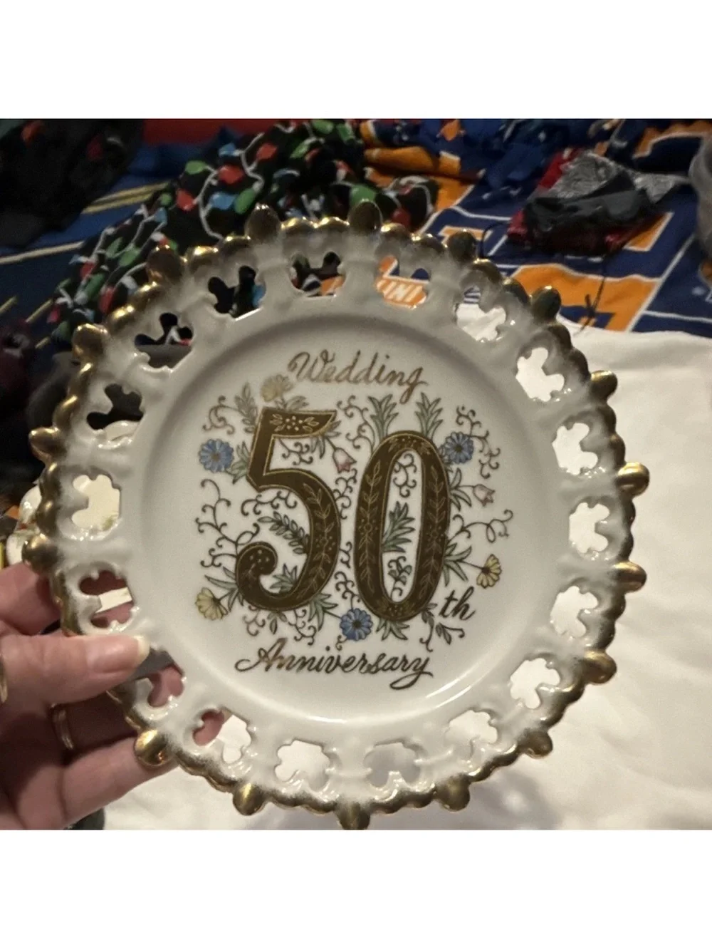 50th Anniversary Decorative Commemorative Plate - Gold and White